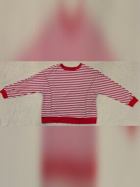 Boutique Red & White Striped Oversized Sweatshirt Size Large